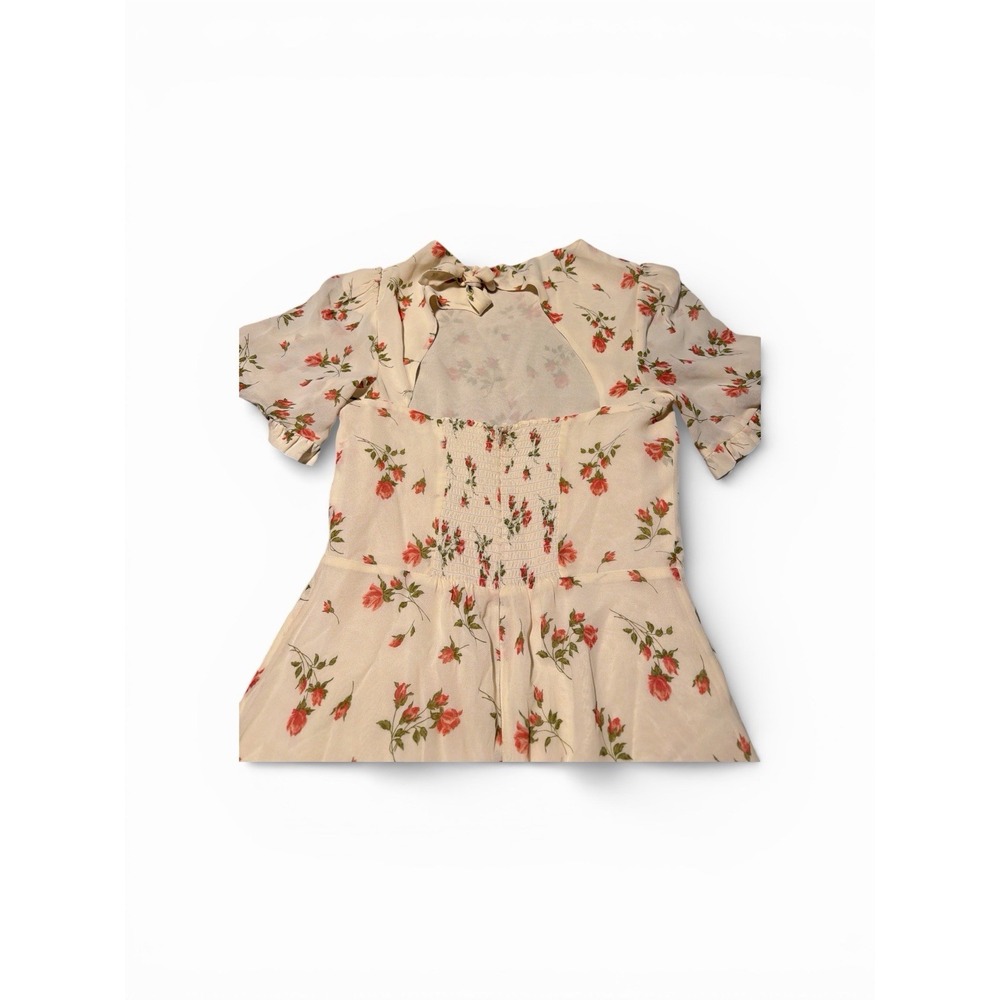 Reformation Sz 6 Pink Floral White Alaina Ruffle Mini‎ Dress cottagecore wedding - Picture 10 of 11
